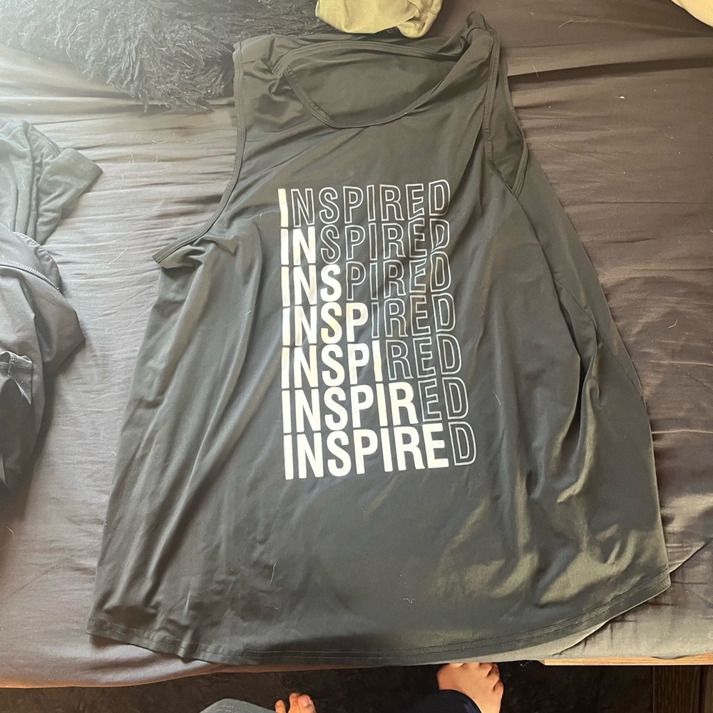 Black Sleeveless Top with 'Inspired' Print